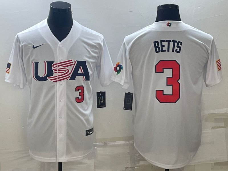Men 2023 World Cub USA #3 Betts White Nike MLB Jersey4->more jerseys->MLB Jersey